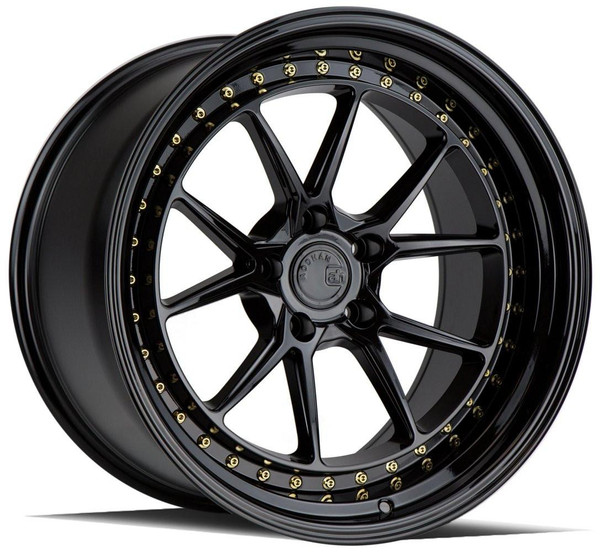 Aodhan Wheels (Black Friday Sale) 19x8.5 Aodhan DS08 Gloss Black w/ Gold Rivets (Flow Formed) 5x120 35mm 