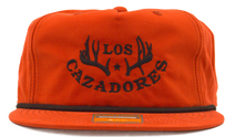 Los Cazadores Original Horns Logo Rope Cap Variant Color Orange and Black. Front View.