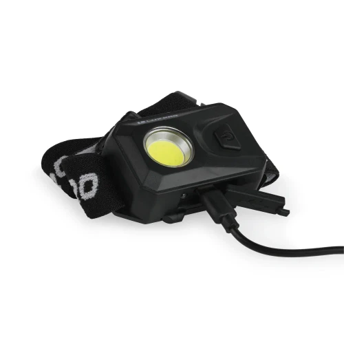 LuxPro rechargeable LED headlamp with USB-C charging cable attached