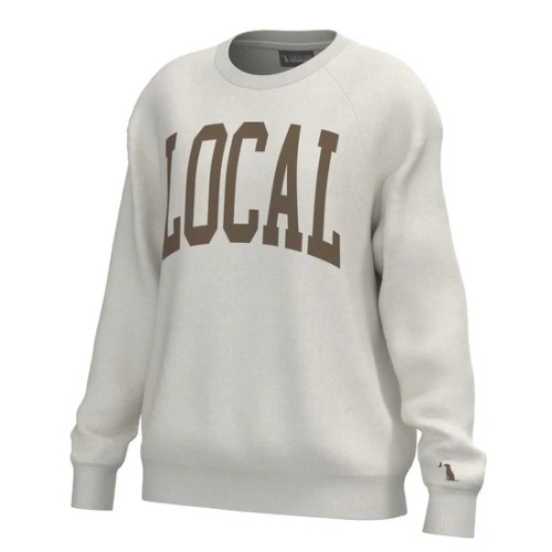 Local Girl Crescent crew sweatshirt in ivory with a brown LOCAL graphic