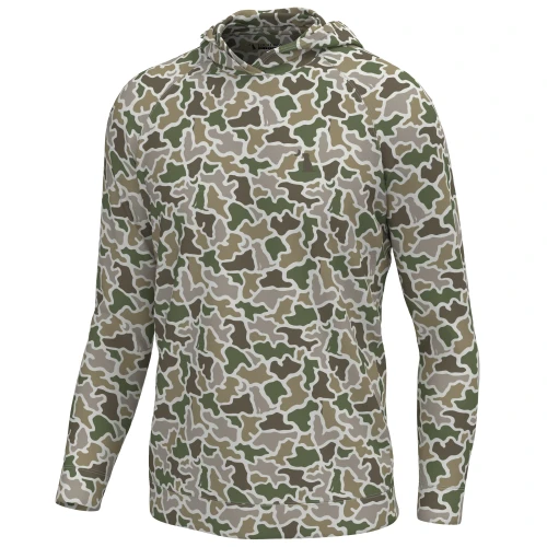 Local Boy Hemlock velvet fleece hoodie in brush camo, front view