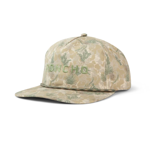 Poncho Outdoors The Long Range Hat in South Zone camo, embroidered snapback cap, front view on white background
