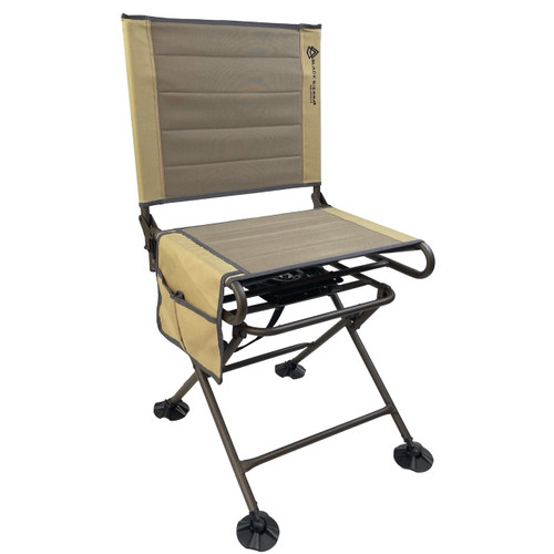 Black Sierra Engage Swivel Blind Chair in tan with suspended seat and back, steel frame and all-terrain feet