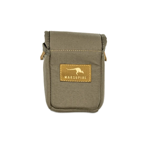 Marsupial Rangefinder Pouch small in Ranger Green with magnetic fold-down lid closed