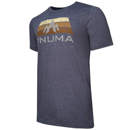 Pnuma Topo Tee Shirt in Navy with striped mountain Pnuma graphic, front view