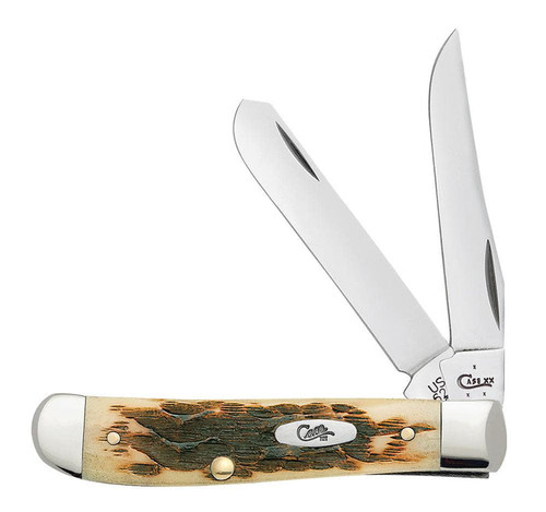 CASE MINI TRAPPER FOLDING KNIFE WITH PEACH SEED JIG AMBER BONE HANDLE
