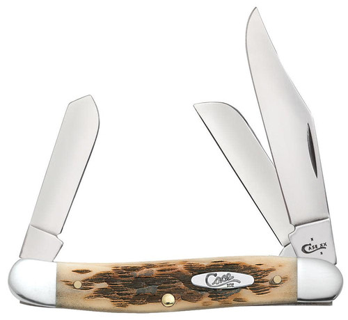 CASE STOCKMAN FOLDING KNIFE WITH PEACH SEED JIG AMBER BONE HANDLE