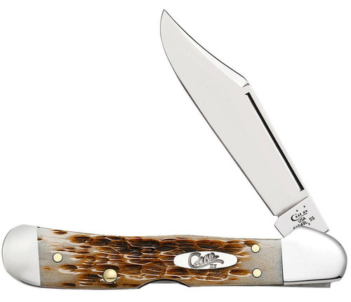 CASE MINI COPPERLOCK FOLDING KNIFE WITH PEACH SEED JIG AMBER BONE HANDLE