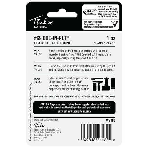 TINK'S #69 DOE-IN-RUT CLASSIC GLASS BOTTLE 1 OZ