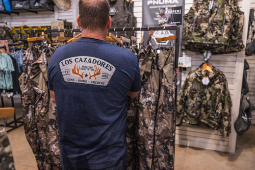 LOS CAZADORES FEEDSTORE SHORT SLEEVE TEE DARK STEEL BLUE LOS CAZADORES FEEDSTORE SHORT SLEEVE TEE DARK STEEL BLUE