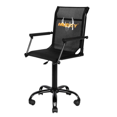 Muddy Outdoors rolling swivel blind chair with mesh seat, armrests and wheeled base
