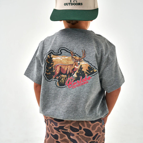 BURLEBO YOUTH SHORT SLEEVE TEE HILL COUNTRY BUCK DARK HEATHER GREY