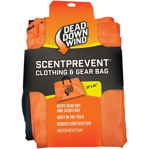 Dead Down Wind ScentPrevent clothing and gear bag in orange packaging, front