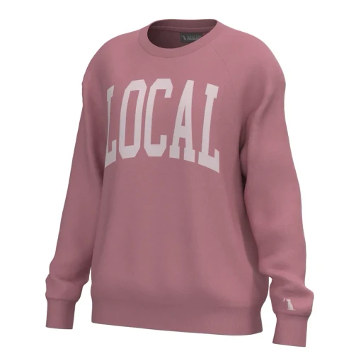 Local Girl Crescent crew sweatshirt in watermelon with a white LOCAL graphic