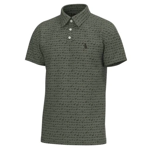 Local Boy dirty myrtle polo in olive with a small print, front view