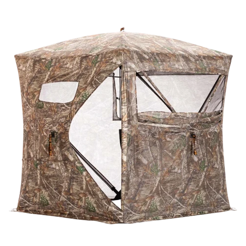 Rhino 270 Pop-Up Blind with the front door unzipped, showing the entrance