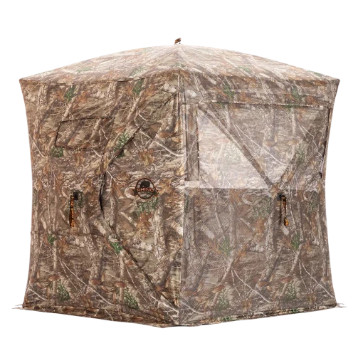 Rhino 270 Pop-Up Blind, front-facing angle showing the Rhino logo and mesh window