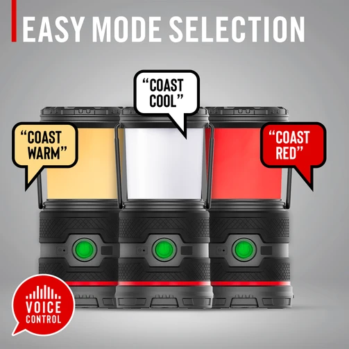 Coast EAL35R lantern easy mode selection callout with warm, cool and red light