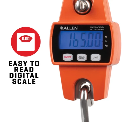 Close-up of the Allen Digital Game Scale's easy-to-read LED display