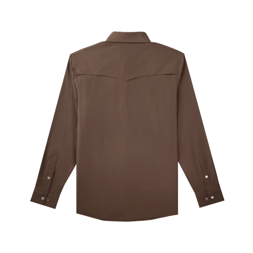 Poncho Western Tuff-Thread long sleeve pearl snap shirt in The Lewis, back view showing the Western yoke