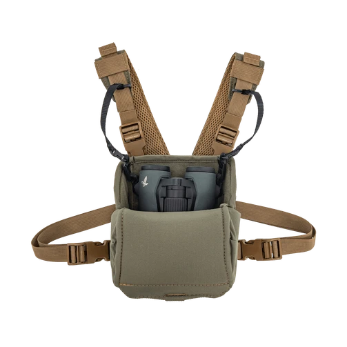 Marsupial Enclosed Bino Pack with magnetic lid folded down and binoculars cradled inside