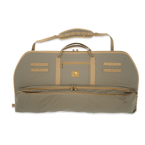 Marsupial Simple Bow Case in Ranger Green with padded shoulder strap and MOLLE webbing