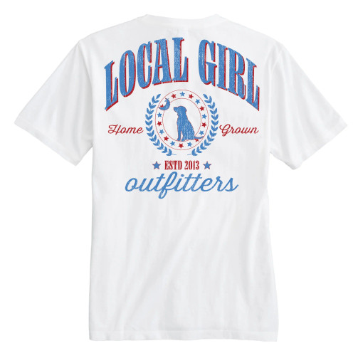 LOCAL GIRL LG VINTAGE USA SHORT SLEVE TEE. BACK VIEW OF SHIRT.