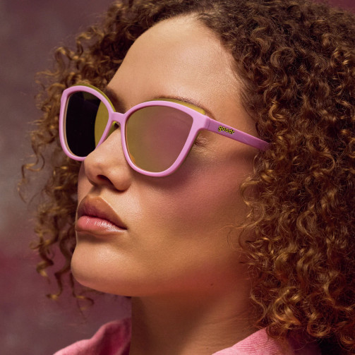 GOODR POUNCE G FRAME SUNGLASSES. COLOR - ALWAYS IN MY PRIME. ON MODEL.