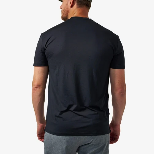 Back of the Burlebo black Flying B logo performance tee on model