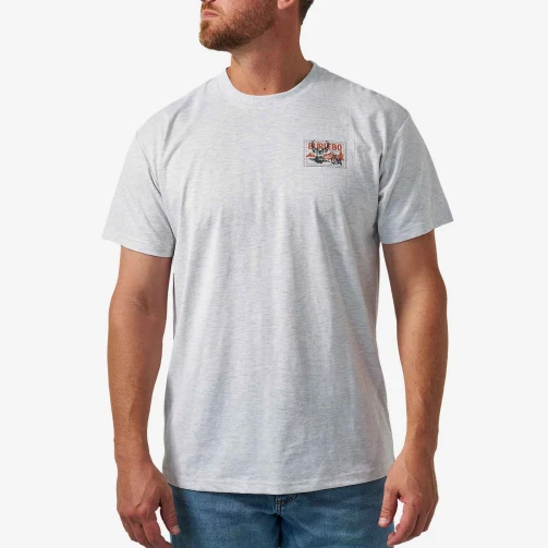 Front of the Burlebo buck stamp short sleeve tee in ash grey with a small chest stamp