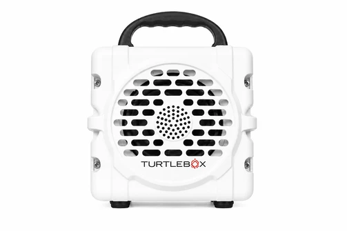 whitebox image of turtlebox cub portable speaker in the color white front view