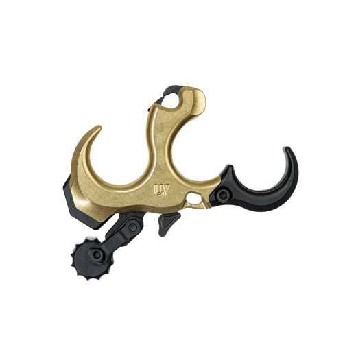UltraView UV Button 2 brass thumb-button archery release, full view