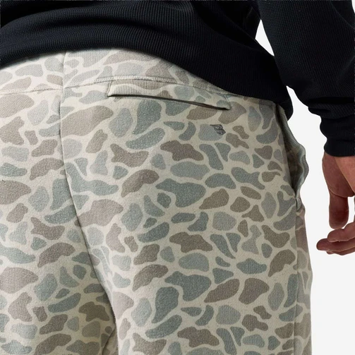 Back zip pocket on the Burlebo vintage washed shorts in classic deer camo