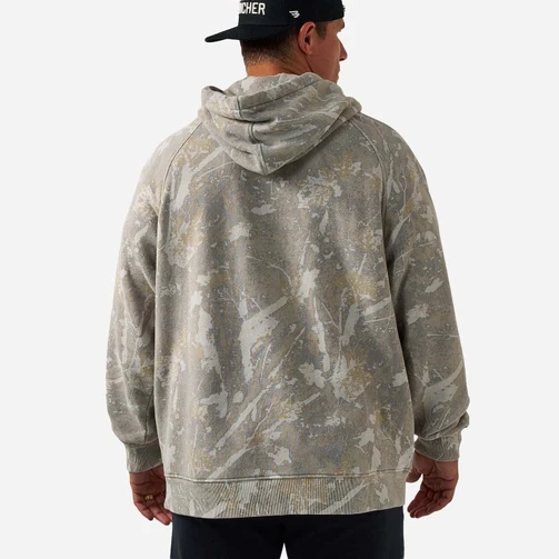 Burlebo vintage washed hoodie in drifter camo, back view on model