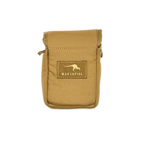Marsupial Rangefinder Pouch small in Coyote Brown, front view