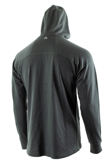 Pnuma Merino Wool Gunnison Hoodie in Beluga, back view