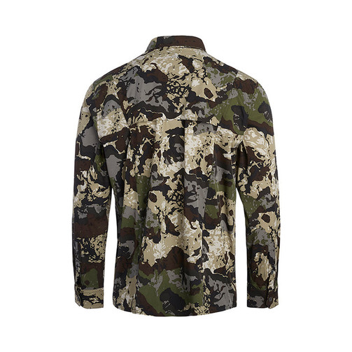 Pnuma Long Sleeve Shooter Shirt in Caza camo, back view
