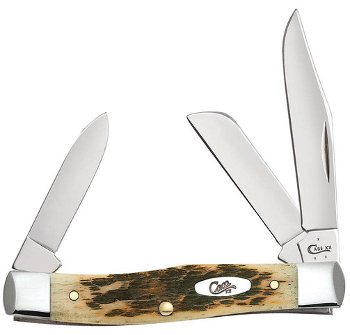 CASE MEDIUM STOCKMAN FOLDING KNIFE WITH PEACH SEED JIG AMBER BONE HANDLE