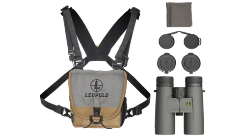 Leupold BX-1 McKenzie HD binoculars with included harness, case, lens covers and cloth