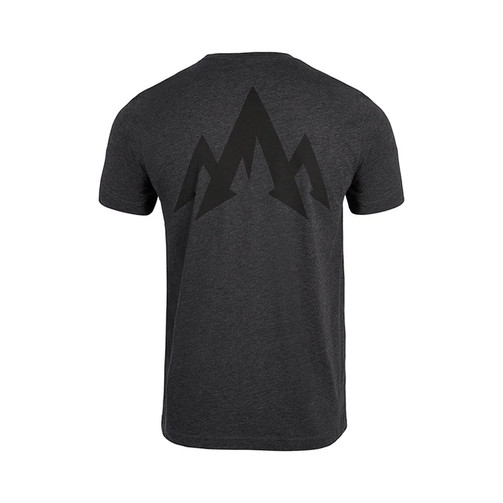 Pnuma Side Swipe Tee Shirt in Dark Grey, back view with large Pnuma mountain logo