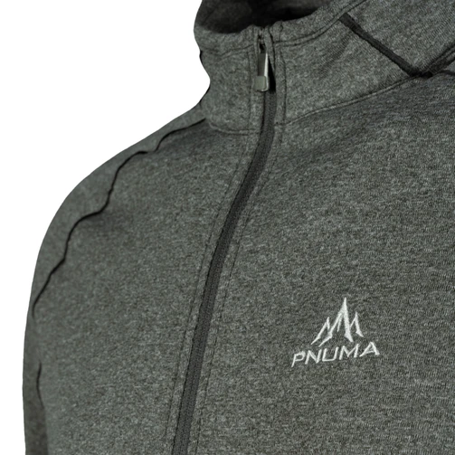 Close-up of the chest and Pnuma logo on the Base Haven Quarter-Zip Pullover