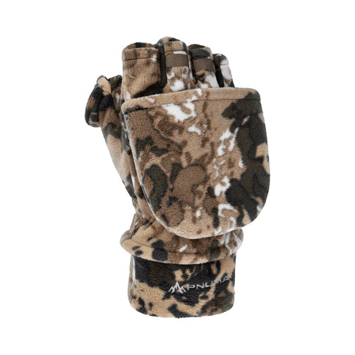 Pnuma Pop-Top Fleece Glove in Caza OV camo with mitten top flipped open