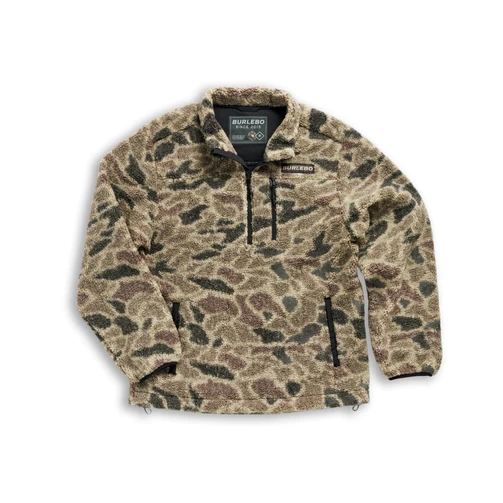 Burlebo sherpa quarter zip in Rocky Mountain camo, laid flat
