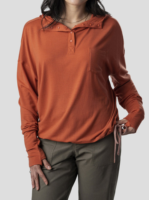 DUCK CAMP WOMENS MESA MERINO HOODIE CINNAMON TEAL