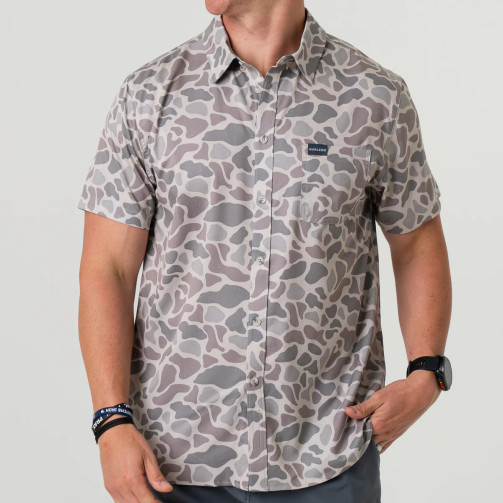 BURLEBO PERFORMANCE BUTTON UP SHIRT CLASSIC DEER CAMO