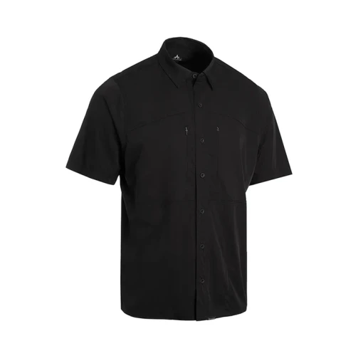 Pnuma Short Sleeve Shooter Shirt in black, angled view