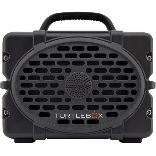 Front view of Turtlebox Gen 3 Speaker in grey with white background