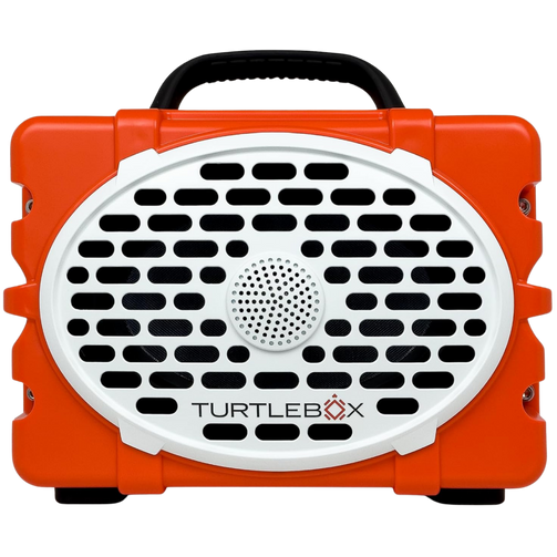 Front view of Turtlebox Gen 3 Speaker in orange with white background