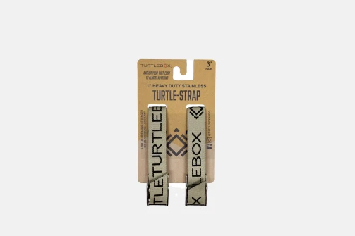 Turtlebox tie-down strap kit in tan, two straps in retail packaging