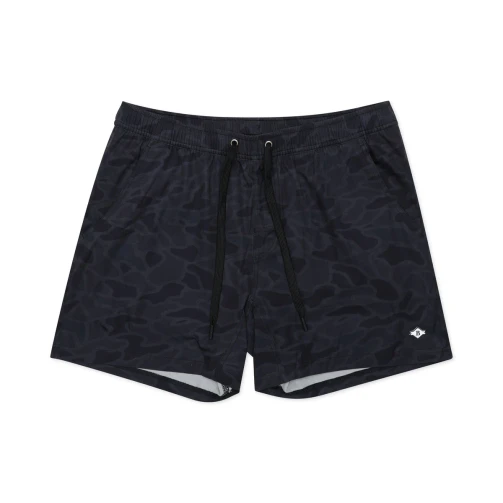 Burlebo men's athletic shorts in black camo, laid flat